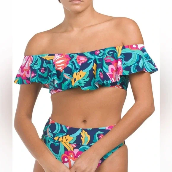 TRINA TURK India Garden Ruffle Bandeau Swimsuit Top - Picture 2 of 9